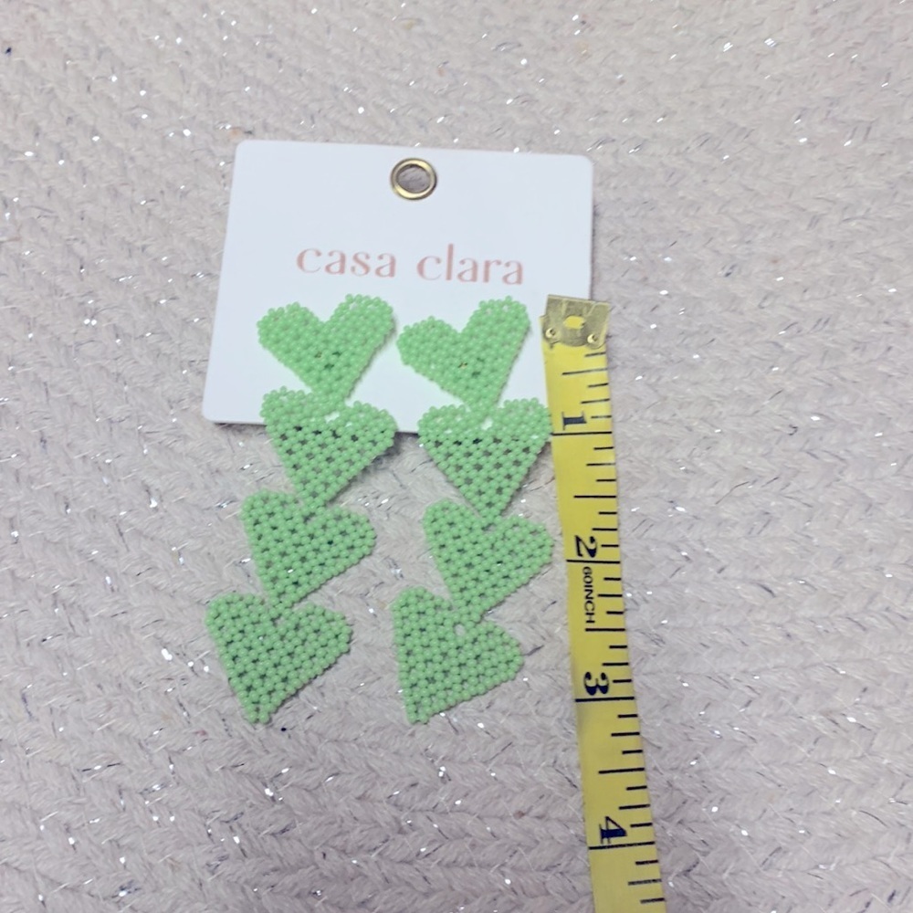 Anthropologie Casa Clara Baja Cactus Drop Earring New Green Hearts Beaded 3 Inch — image 4 of 4
